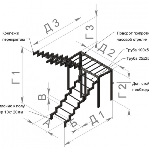 Каркас лестницы на ломаном косоуре с поворотом на 180 и площадкой. Цена от 65 000 руб.