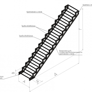 Каркас прямой лестницы закрытого типа с забежными ступенями. Цена от 38 000 руб.