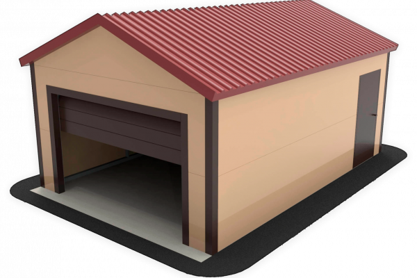 Тёплый гараж из сэндвич панелей с двускатной крышей и воротами рольставни